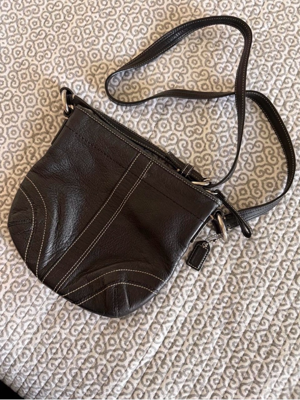 Coach Dark Brown Leather Crossbody Bag with Contrast Stitching